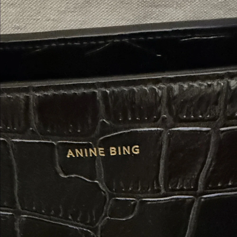ANINE BING Black Croc-Embossed Satchel with Top Handles - Picture 3 of 14